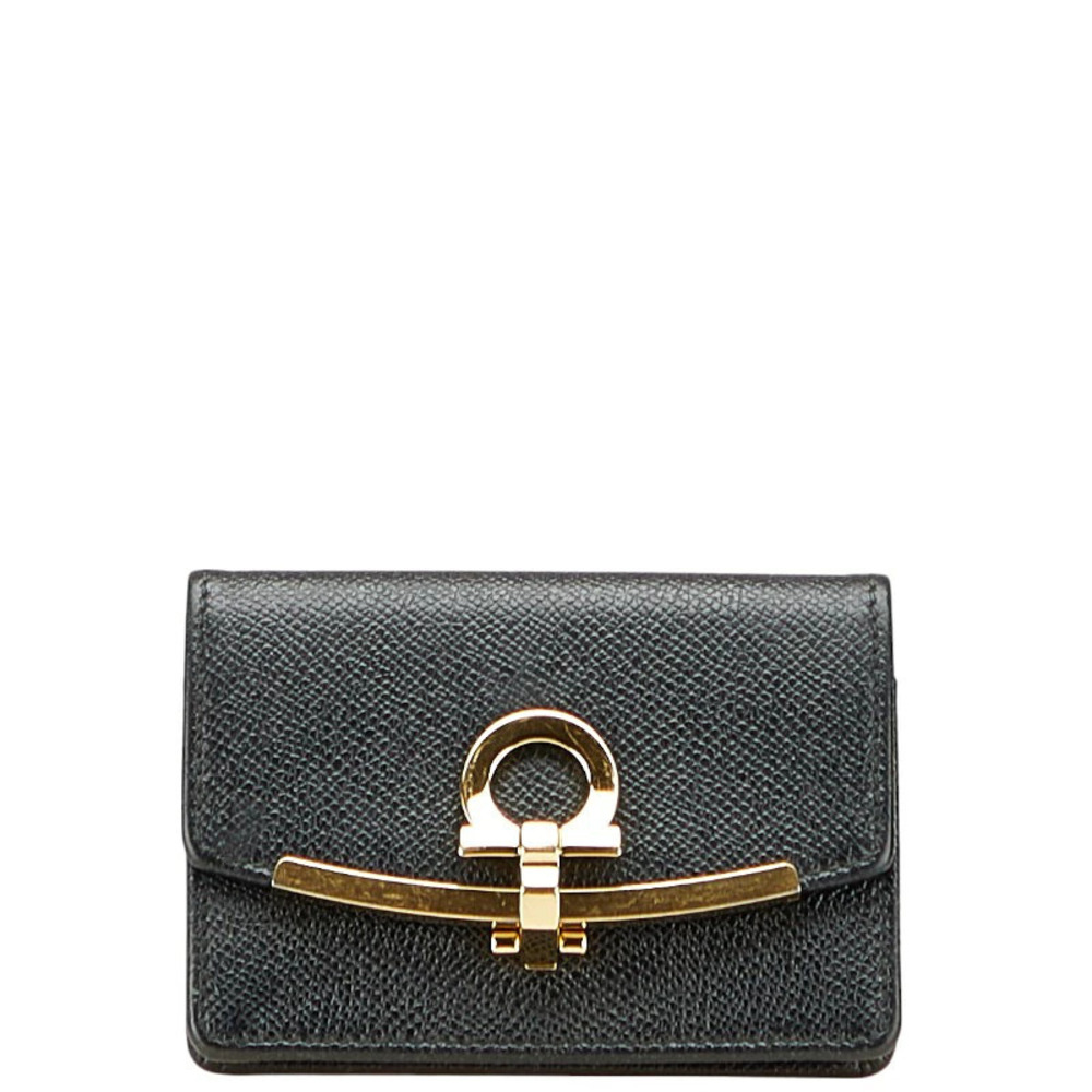 Salvatore Ferragamo Gancini Card Case Wallet Black Leather